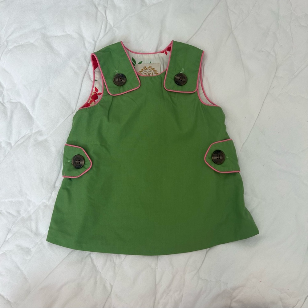The Beaufort Bonnet Company Green Dress with Pink Trim